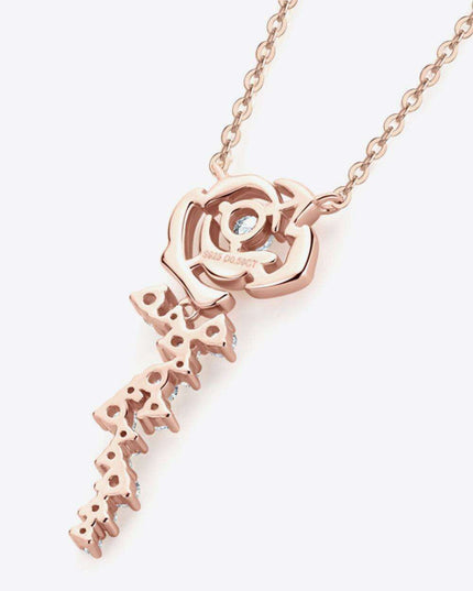 Rose Gold Floral Elegance Necklace with Sparkling Lab-Created Diamond Accents