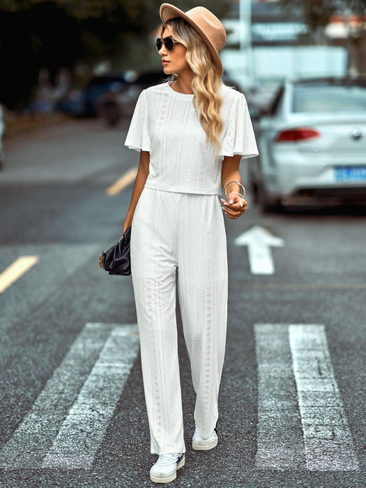 Chic Flutter Sleeve Top and Pants Ensemble