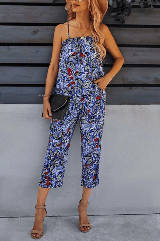 Summer Blossom Printed Cami and Cropped Pants Ensemble
