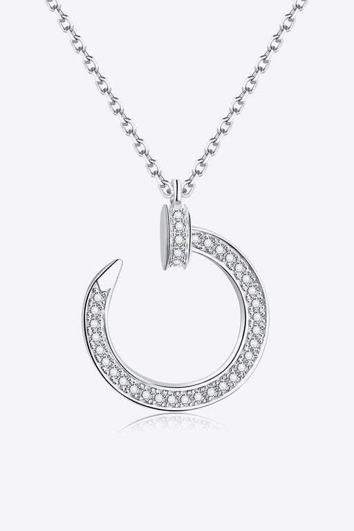 Platinum-Plated Sterling Silver Necklace with Lab-Diamond Open Ring