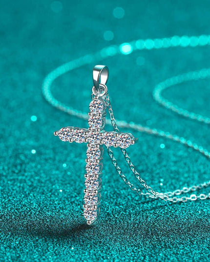 Elegant Rhodium-Finished Sterling Silver Cross Necklace with Lab-Diamonds