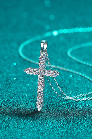 Moissanite Cross Pendant Chain Necklace-Trendsi-Silver-One Size-Très Elite