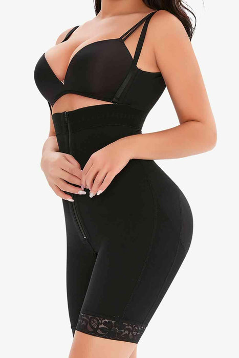 Elegant Lace-Up Under-Bust Shaping Bodysuit with Zipper