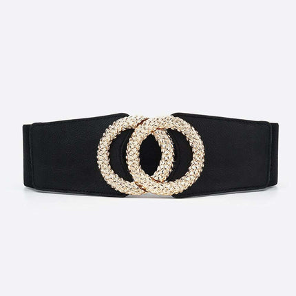 Elegant Circle Buckle Wide Stretch Belt in Premium PU with Unique Zinc Alloy Fastener