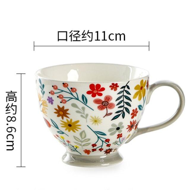 Pastoral Style Flower Patter Ceramic Coffee Mug Beauty Porcelain Cup-Très Elite-G-450ml-Très Elite