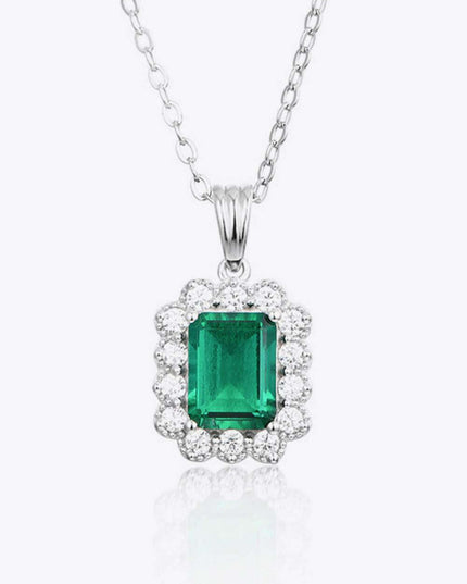 Opulent Lab-Created Emerald Necklace Ensemble with Sterling Silver Box