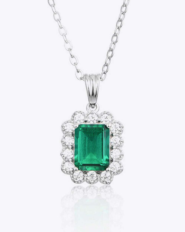 Opulent Lab-Created Emerald Necklace Ensemble with Sterling Silver Box