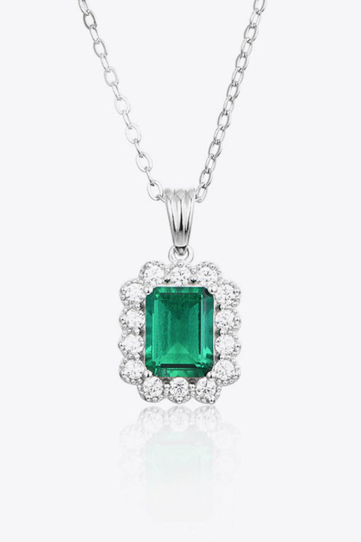 Luxurious Lab-Created Emerald Pendant Necklace in Sterling Silver with Matching Box
