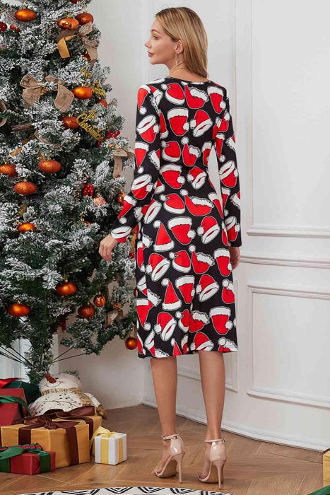 Holiday Cheer Printed Long Sleeved Festive Dress