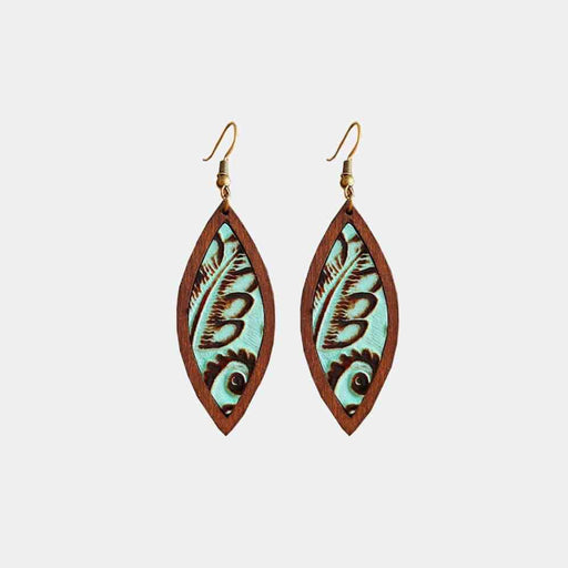 Wooden Geometric Drop Earrings with Leather Accents
