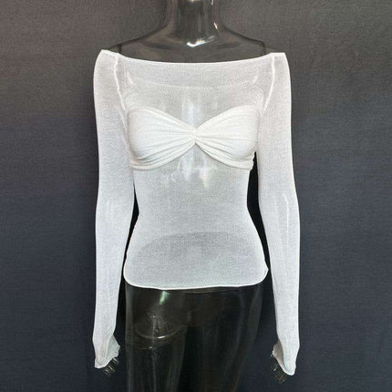 Elegant Sheer Boat Neck Blouse: Timeless Charm