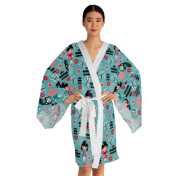 Japanese Artistry Long Sleeve Kimono Robe with Unique Artwork