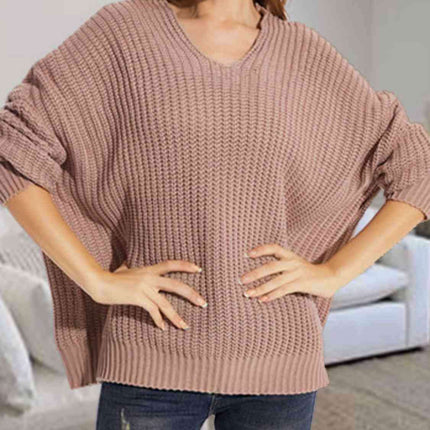 Trendy Oversized V-Neck Batwing Sleeve Chunky Knit Jumper