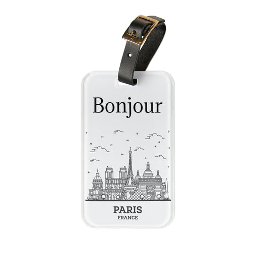 Parisian Elegance Customizable Acrylic Luggage Tag with Leather Strap