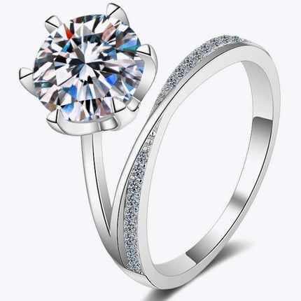 Elegant Moissanite and Zircon Accented Sterling Silver Ring