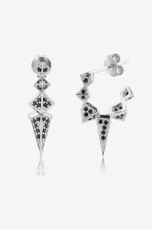 Geometric Zircon Decor 925 Sterling Silver Earrings-Trendsi-Silver/Black-One Size-Très Elite
