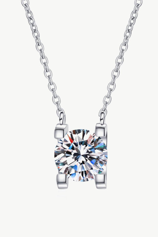 1 Carat Moissanite Sterling Silver Necklace with Rhodium-Plated Finish and Ghost Mannequin Design