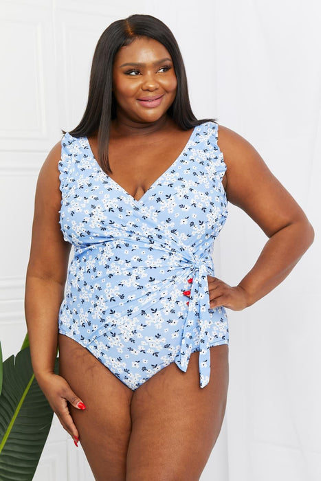 Blossom Blue Mermaid Wrap Swimsuit with Ruffle Straps
