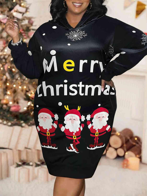 Festive Plus Size Hooded Christmas Dress