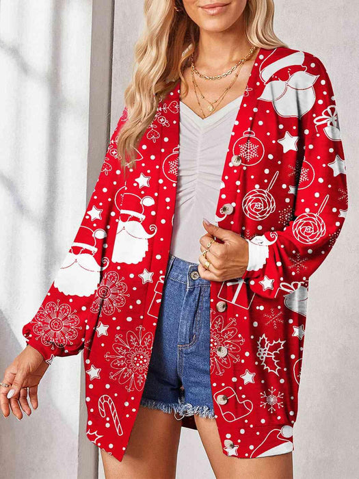 Printed Buttoned Sheer Long Sleeve Cardigan with Unique Design