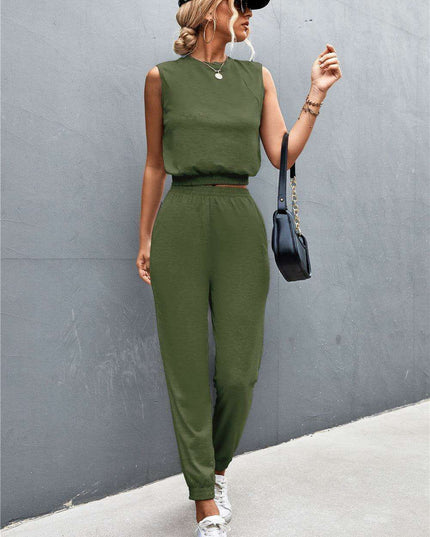 Elegant Sleeveless Top and Joggers Set - Effortless Style Ensemble