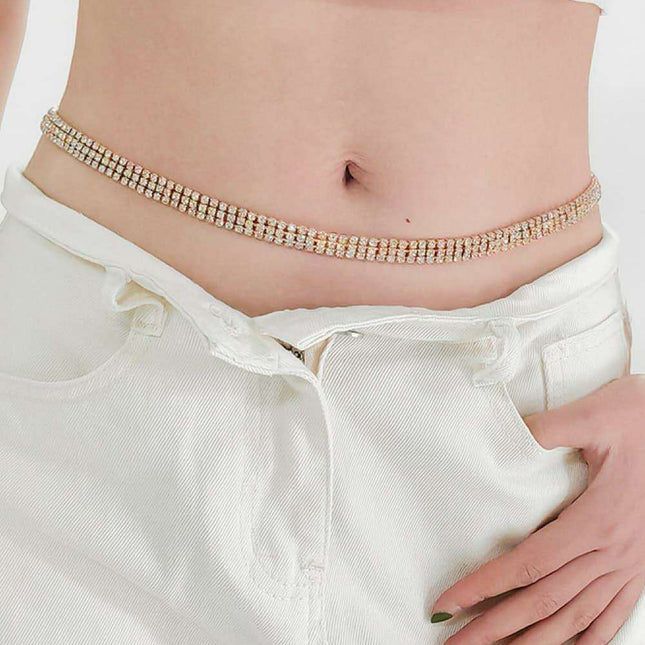Glistening Rhinestone-Studded Alloy Waist Belt for Timeless Style