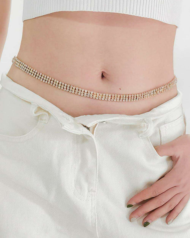 Glistening Rhinestone-Studded Alloy Waist Belt for Timeless Style
