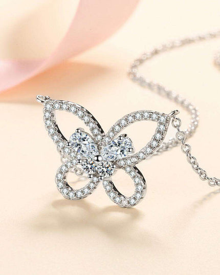 Elegant Lab-Diamond Butterfly Pendant Necklace