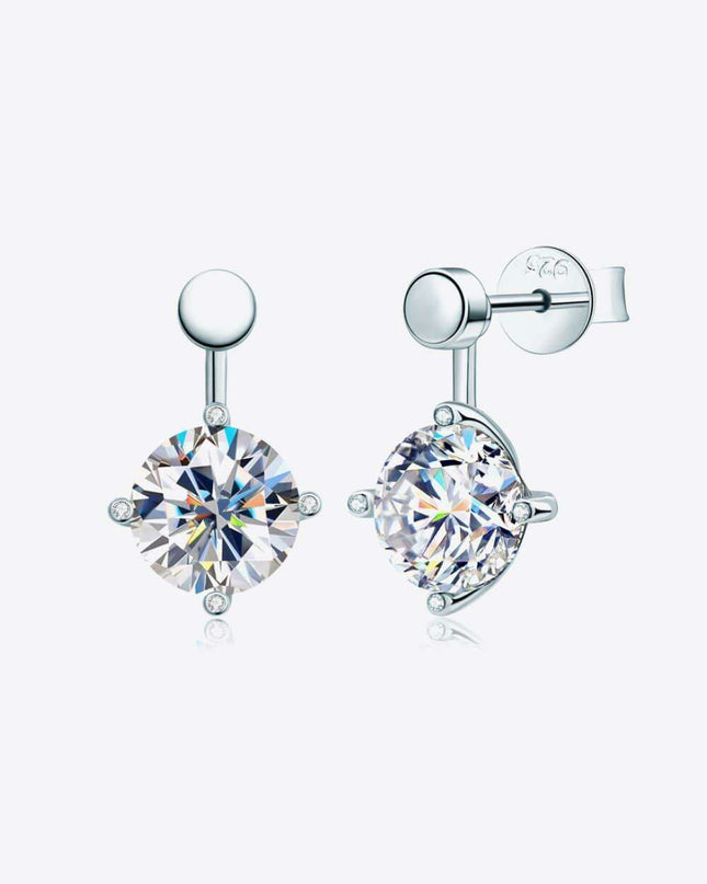 Sophisticated 4 Carat Moissanite and Lab-Diamond Accented Drop Earrings in Platinum-Plated Sterling Silver