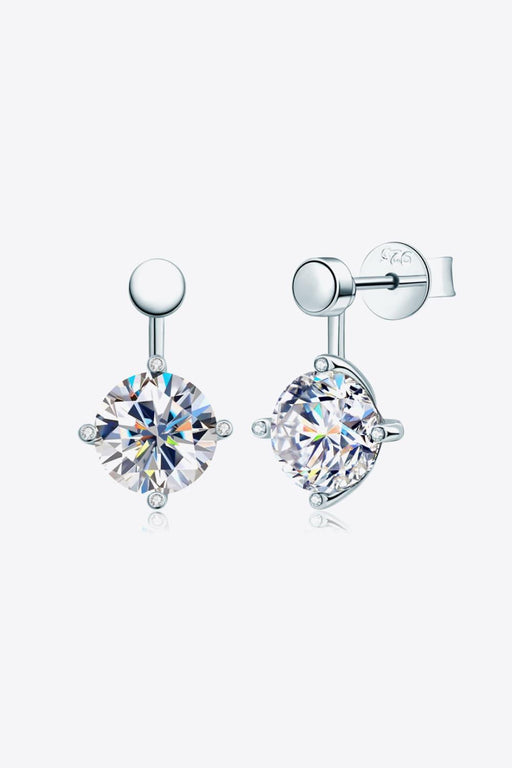 Luxurious 4 Carat Moissanite Drop Earrings with Lab-Diamond Accents in Platinum-Finished Sterling Silver