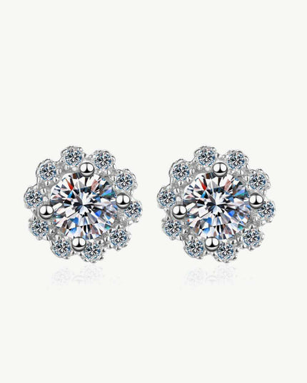 Elegant Floral Moissanite and Zircon Stud Earrings - 1 Carat Total Weight
