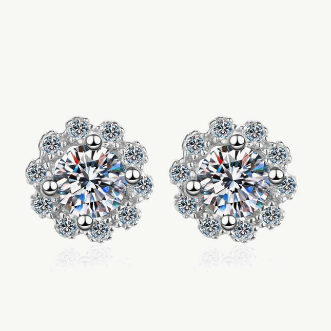 Elegant Floral Moissanite and Zircon Stud Earrings - 1 Carat Total Weight