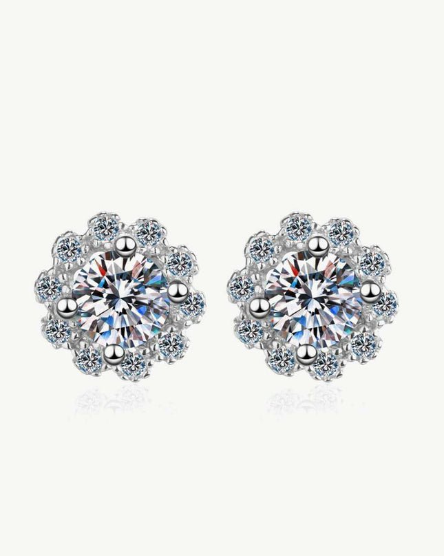 Elegant Floral Moissanite and Zircon Stud Earrings - 1 Carat Total Weight