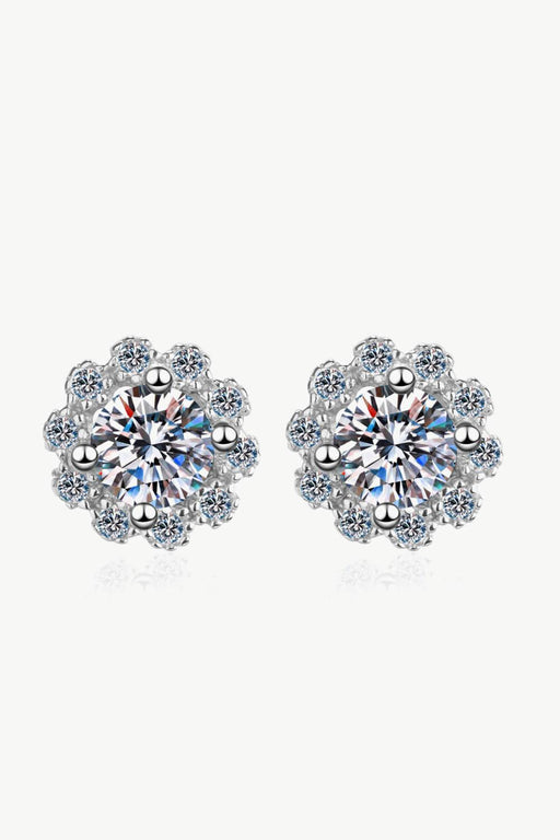 Floral Moissanite Stud Earrings with Zircon Accents - 1 Carat Total Weight