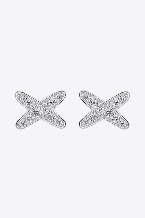Elegant X-Shape Lab-Diamond Earrings: Luxurious Platinum-Plated Sterling Silver Glam