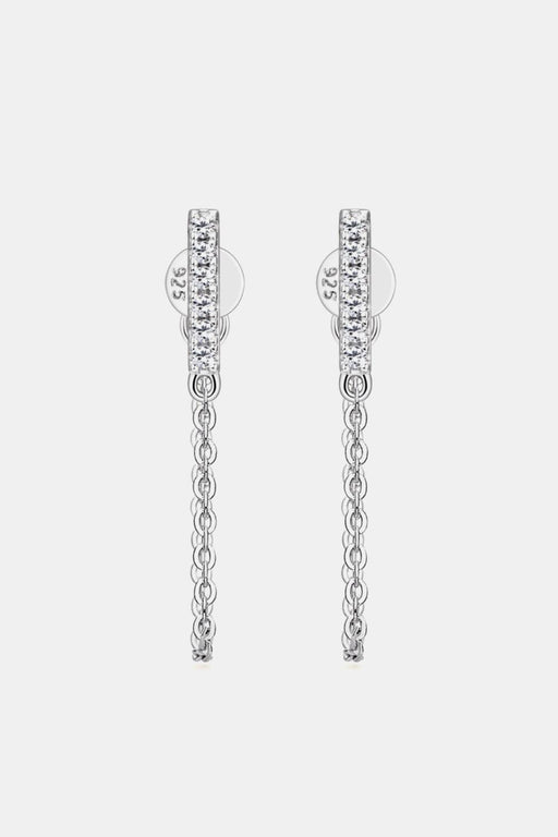 Elegant Sterling Silver Drop Earrings with Moissanite Gem and Dual Metal Finish