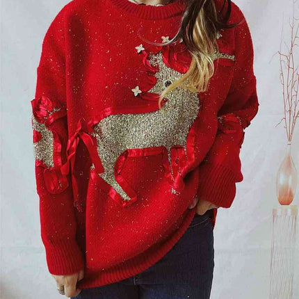 Festive Reindeer Long Sleeve Sweater for the Holiday Season