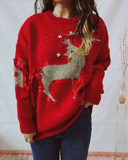 Festive Reindeer Long Sleeve Sweater for the Holiday Season