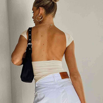 Elegant Cutout Back Cropped Blouse