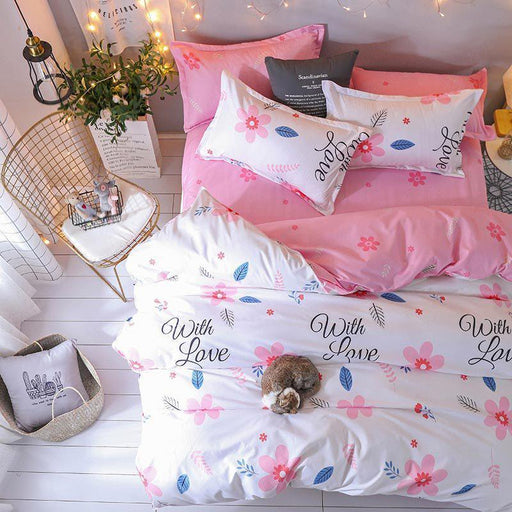 Soft Polyester/Cotton Bedding Set with Modern Print - 4 Piece Set