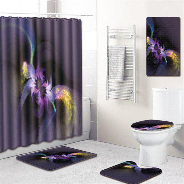 5-Piece Colorful Bathroom Ensemble Set with Show-Stopping Shower Curtain