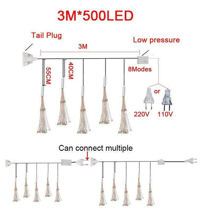500LEDs Holiday Fireworks Fairy Lights - Versatile Curtain String Light for Enchanting Bedroom Decor with 8 Custom Functions - Très Elite