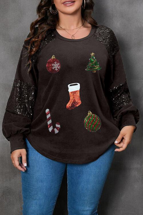 Sequin Embellished Christmas Plus Size Long Sleeve Sweatshirt