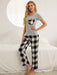 Plaid Heart Lounge Set with V-Neck Tee and Pants - Cozy Comfort Wear