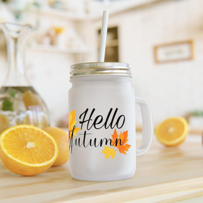 16oz Customized Frosted Glass Halloween Autumn Mason Jar Mugs with Straw and Lid