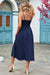 Sophisticated Smocked Midi Dress with Square Neckline and Spaghetti Straps