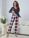 Plush Tartan Pajama Set with Buttoned-Up Blouse and Matching Trousers