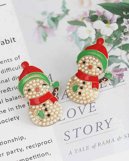Sparkling Snowman Rhinestone Earrings - Enchanting Winter Holiday Accessory
