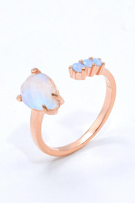 Rose Gold Moonstone Teardrop Ring with Adjustable Fit and Contemporary Style