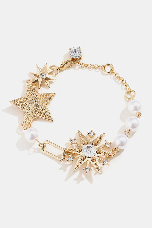 Shimmering Starlight Alloy Bangle with Faux Pearls